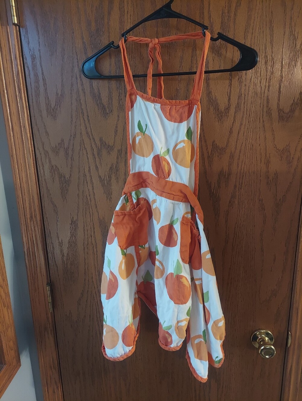 Room Essentials Orange Peach Print Cotton Kitchen Apron with Pockets